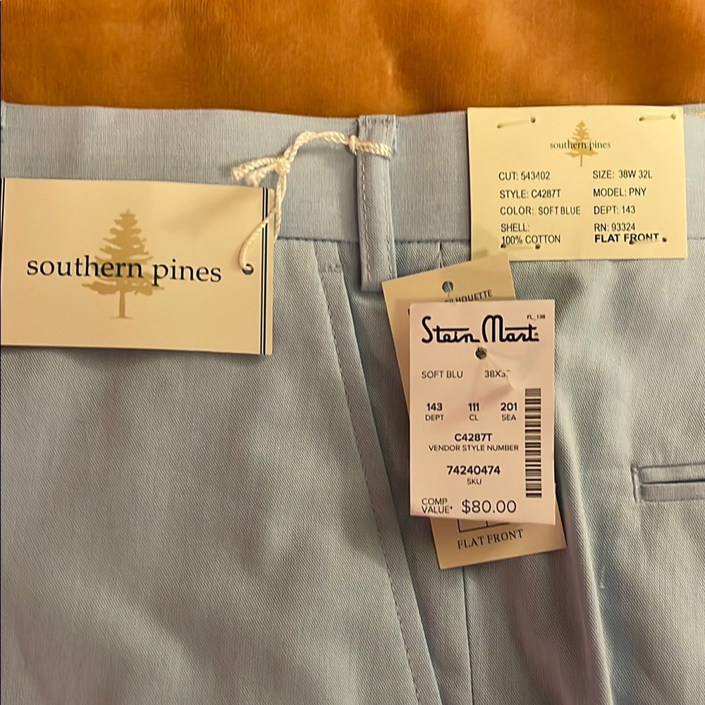 NWT Men's Soft Blue Pants Southern pines. 38 W X 32 L